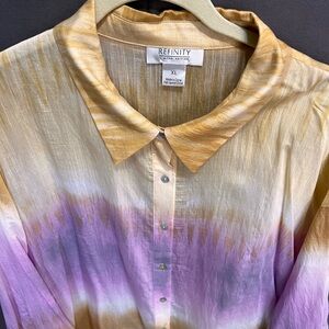 Refinity Women's Tie-Dye Button-Up Shirt - Purple and yellow Lot 64